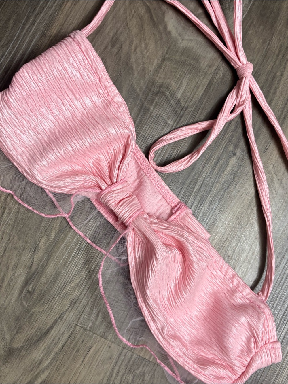 Textured Light Pink Tie-Back Top